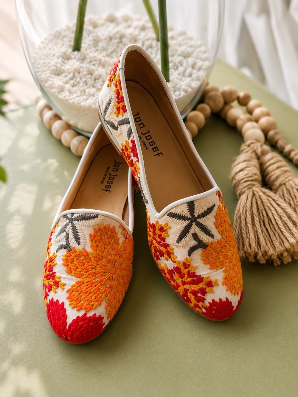 Women's Jon Josef Embroidered Flats – Made in Spain – Size 5.5 Multi Orange